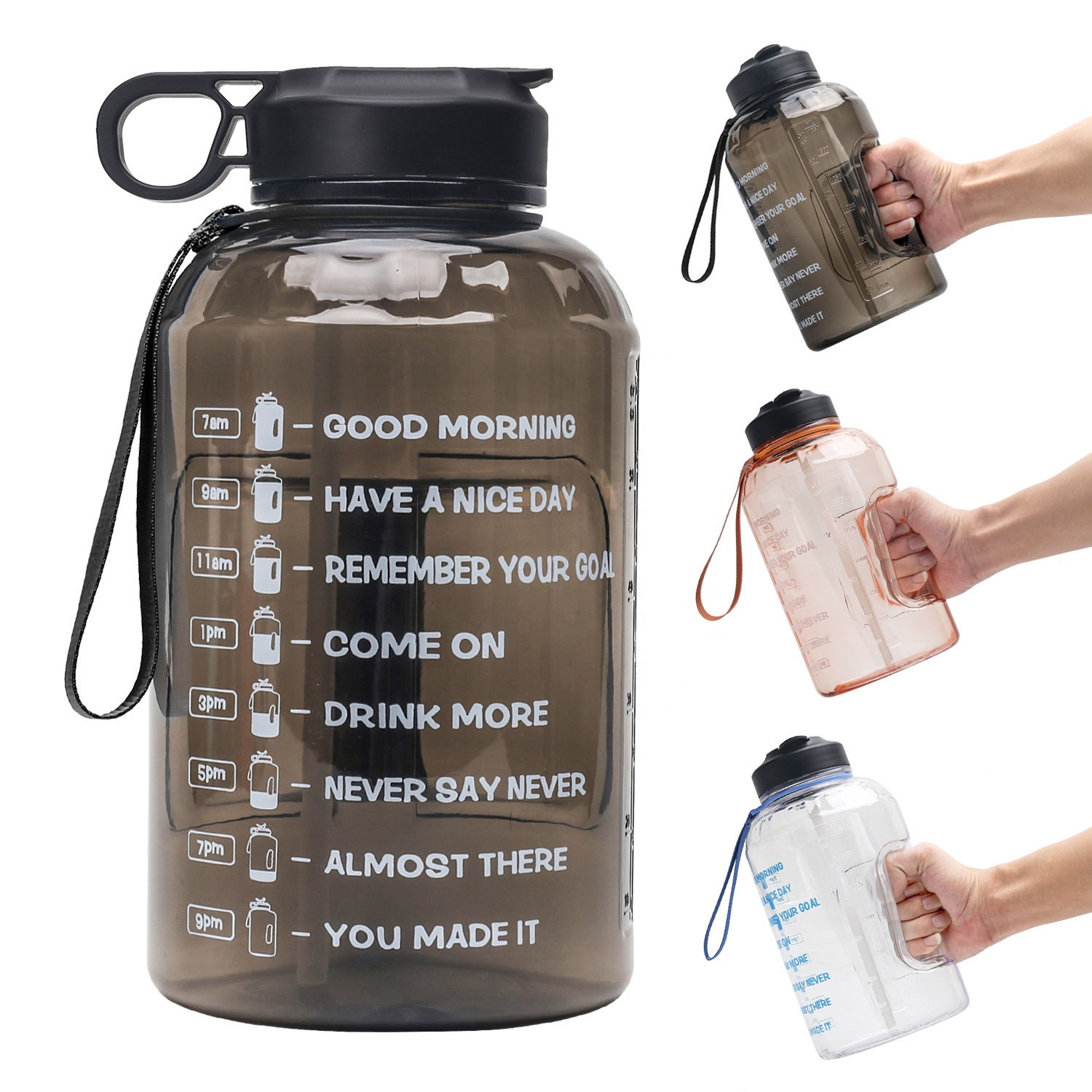 2.2L Half Gallon Water Bottle – BPA-Free Gym Jug with Time Marker & Straw