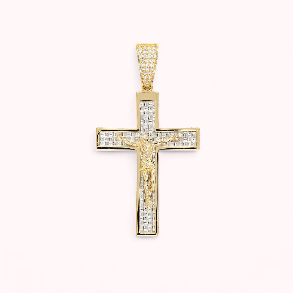14K Gold Cross Pendant With Gold Christ On White Gold Weave Center