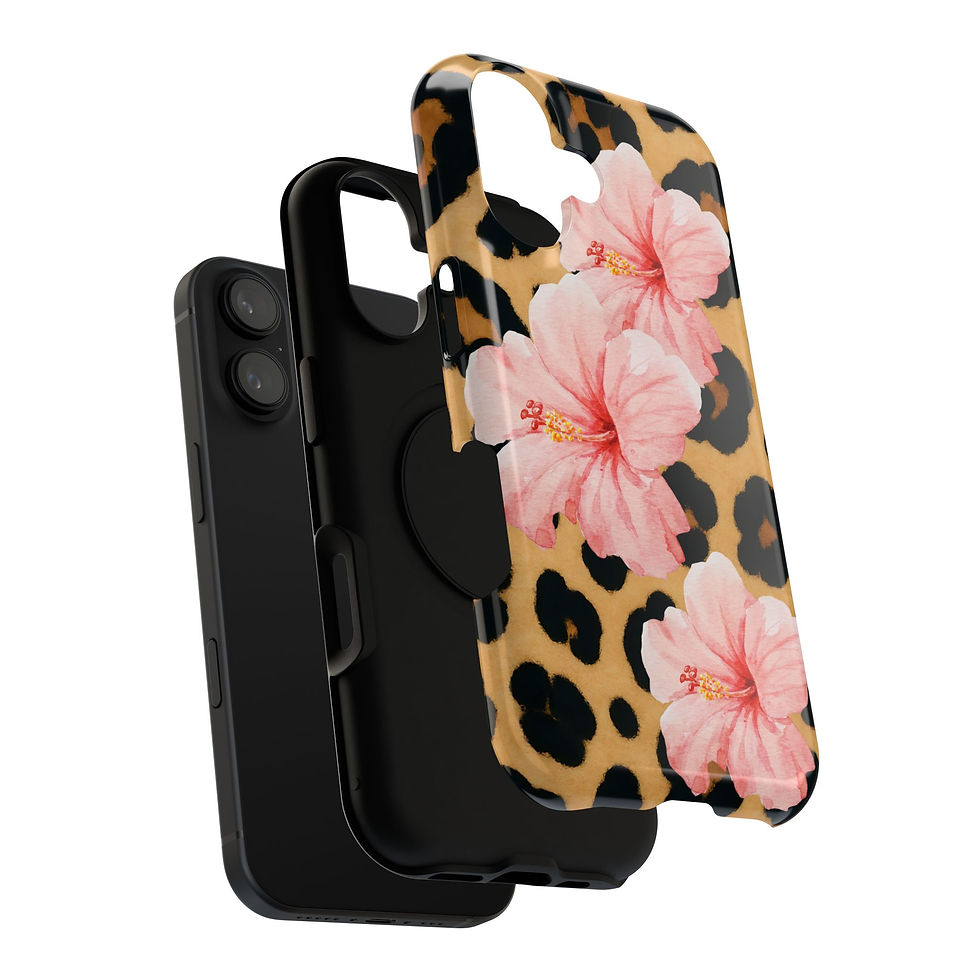 Thumbnail: Floral Leopard Print Phone Case, Impact Resistant Cover Trending 