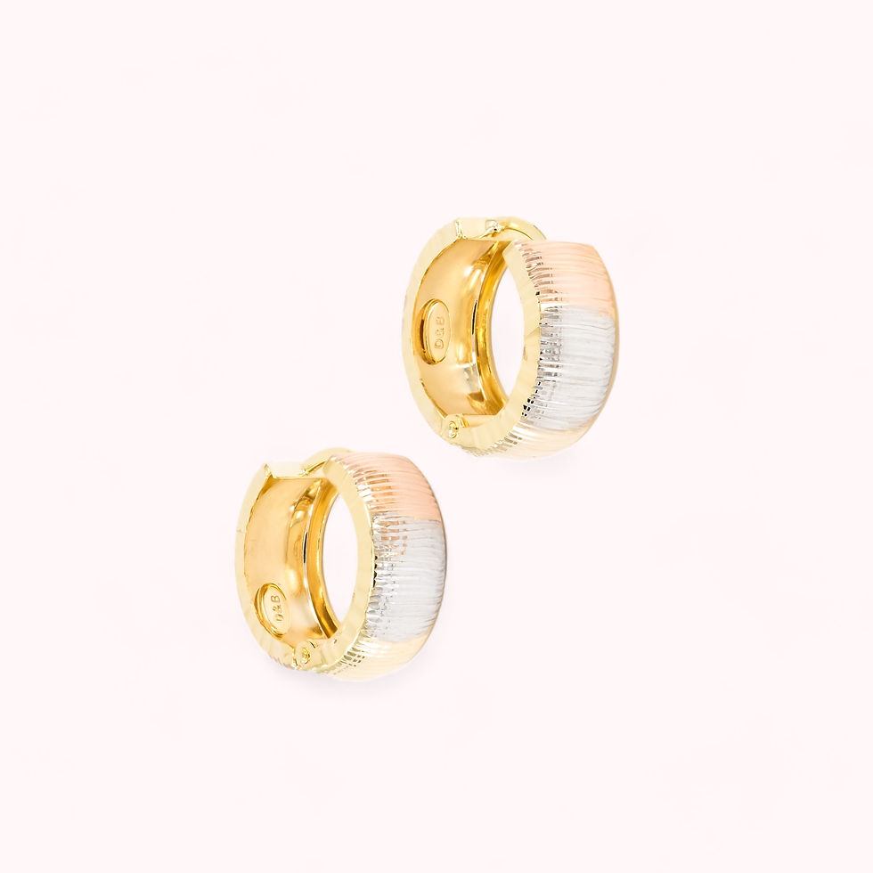 Thumbnail: 14K Double Sided Tri Gold Ribbed Huggie Earrings