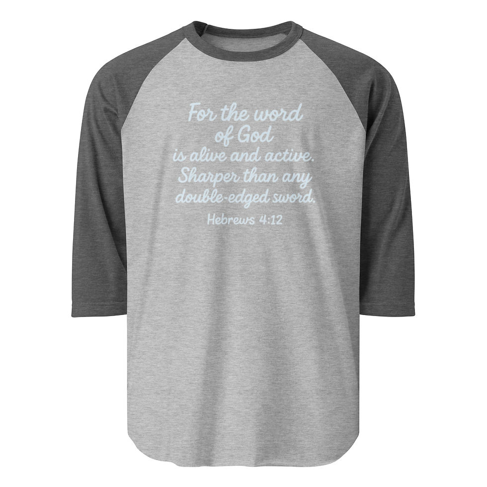 Thumbnail: Grey baseball tee with bible verse text, 
