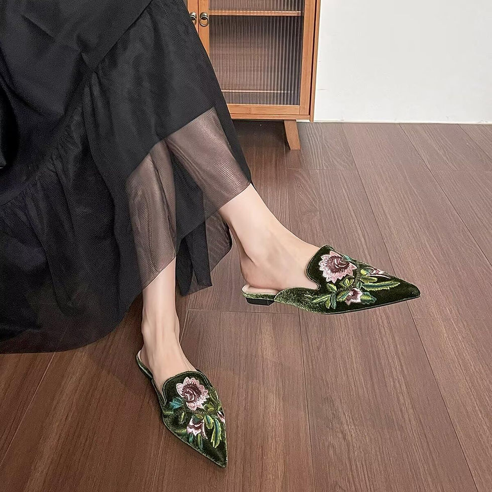Thumbnail: Hee grand Women Mules Closed Pointed Toe Embroidery Flat Mules Casual Outdoor...