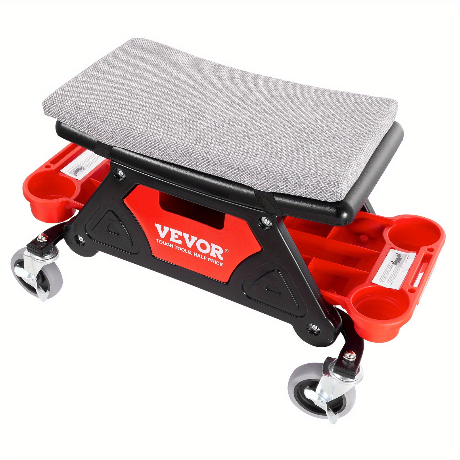 VEVOR Mechanics Stool, 300 LBS Capacity Rolling Mechanic Seat with 4" Wheels, wi