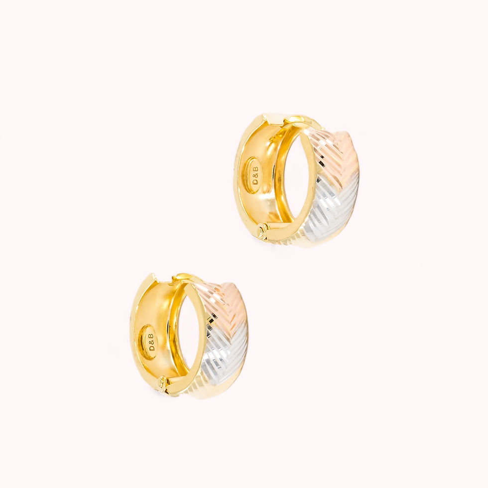 Thumbnail: 14K Double Sided Tricolor Gold Herringbone Huggie Earrings