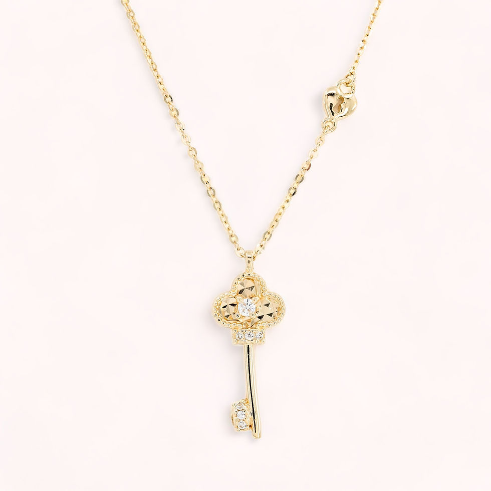 Thumbnail: 14K Solid Gold Love Key Pendant Cable Link Necklace