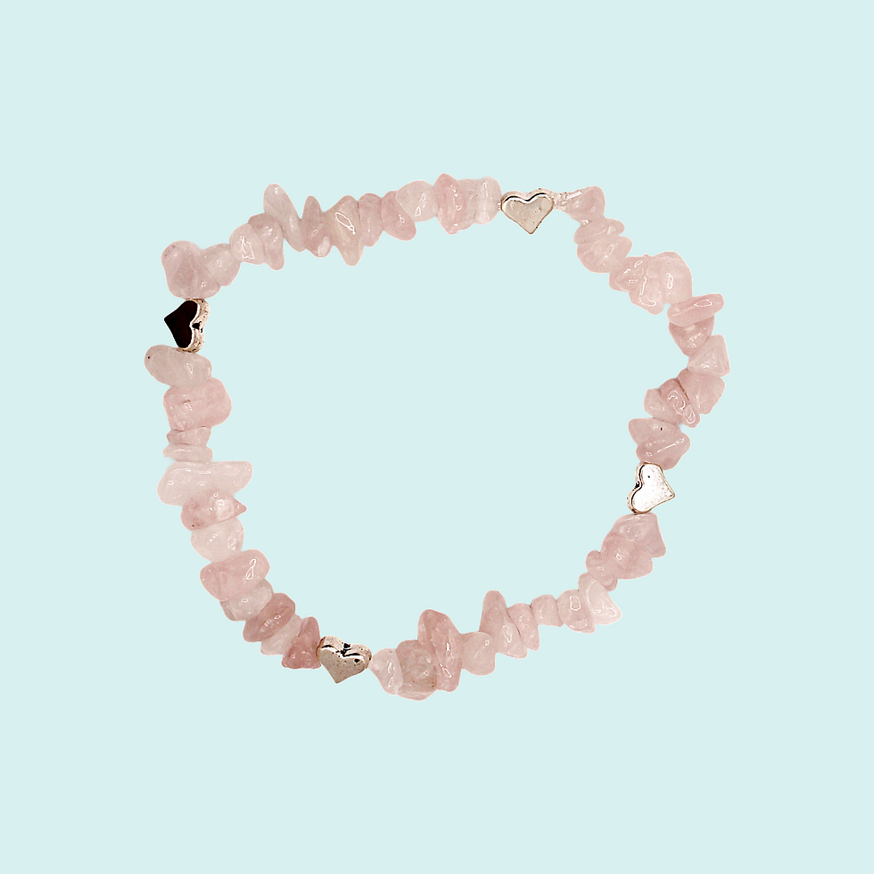 Rose Quartz Shard bead bracelet with silver heart beads