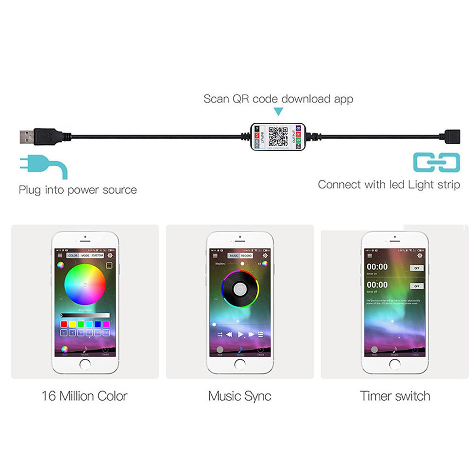 Thumbnail: 5V USB 5050 RGB LED Strip Light Bluetooth APP Remote LED Lights Strip Music Sync