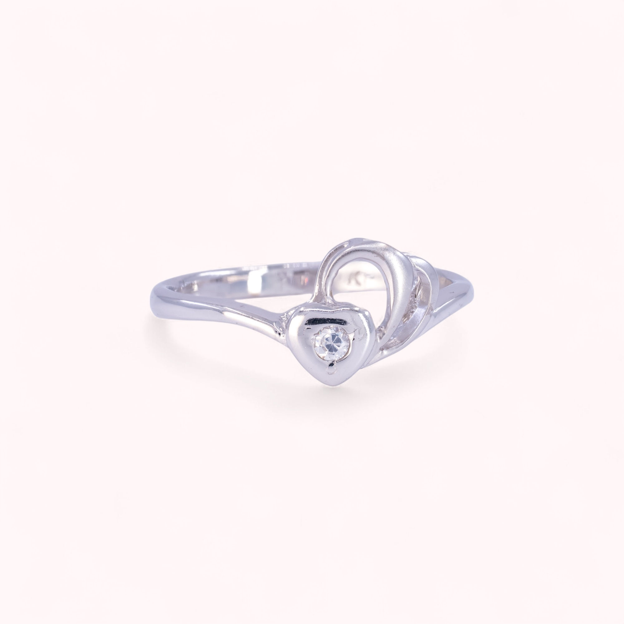 14K White Gold Heart Duo Ring With White Stone – GR0422