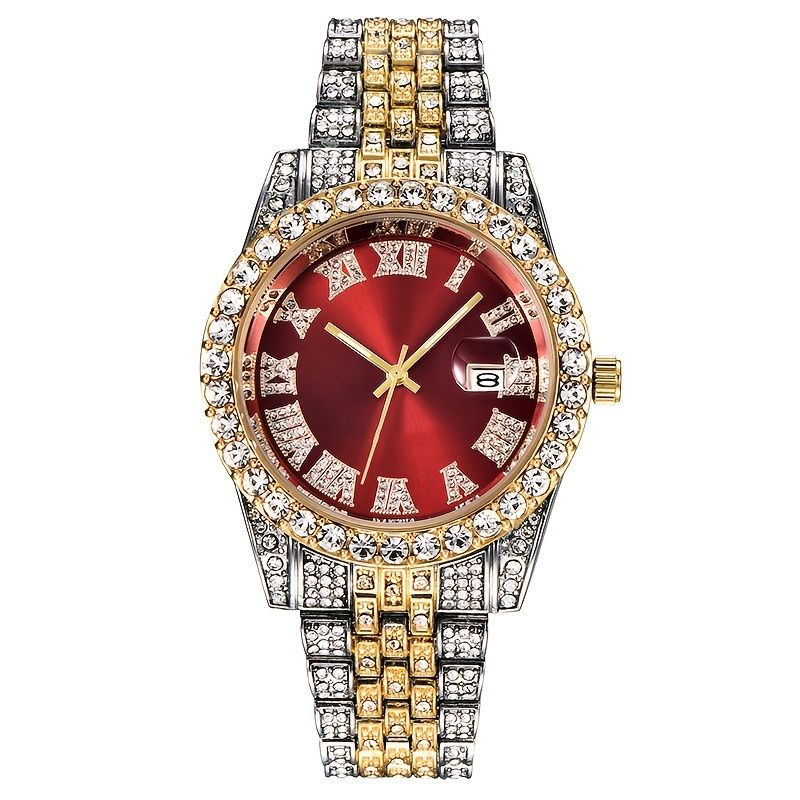 Thumbnail: Vintage Quartz Watch Rhinestones Large Dial Steel Band Watch Fancy Women Watches