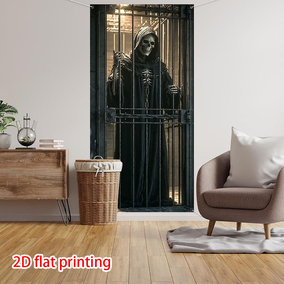 Thumbnail: Gothic Halloween Curtain – Skulls & Cages