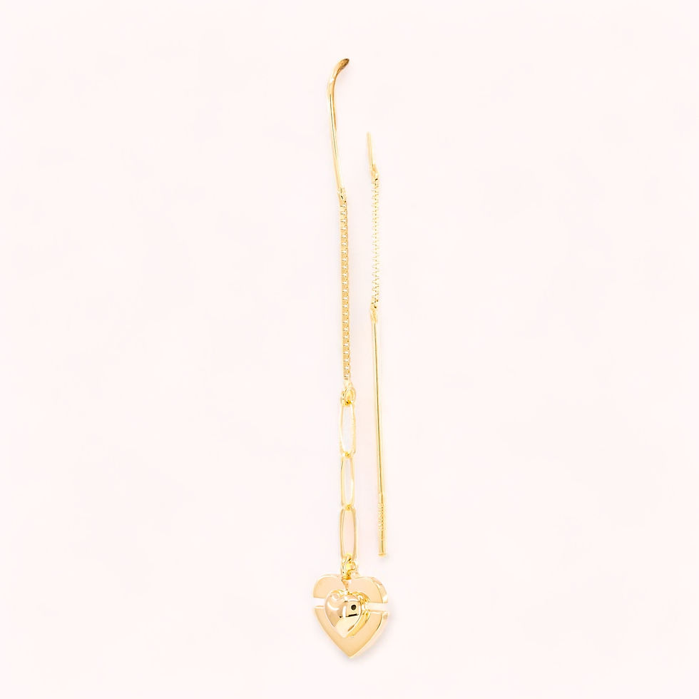 Thumbnail: 14K Gold Heart Locker Hanging Earrings