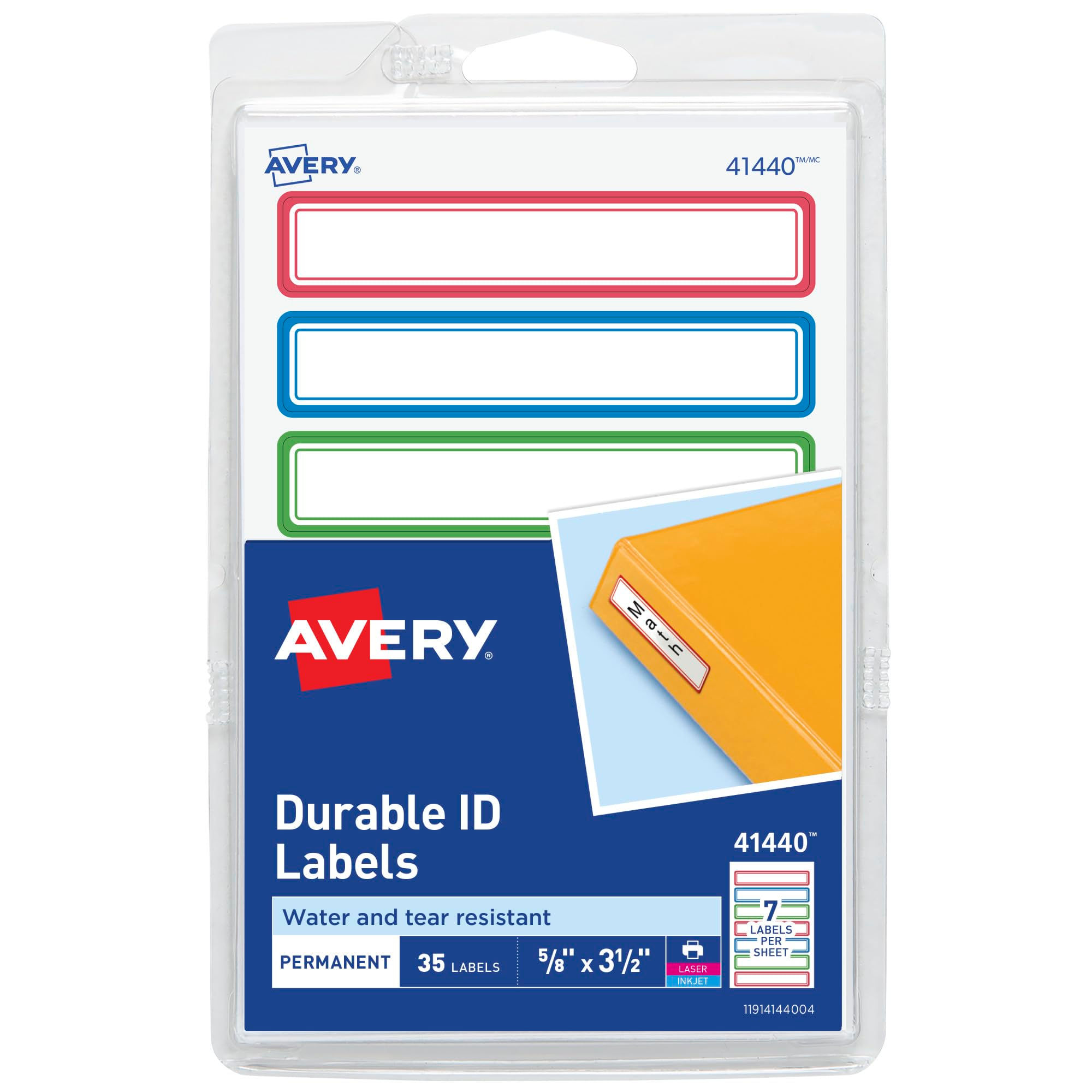 Avery Durable Labels for Kids' Gear, 5/8" x 3-1/2", Assorted Border Colors, W...
