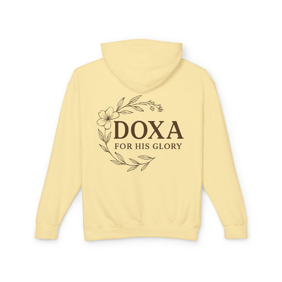 Butter yellow hoodie with DOXA FOR HIS GLORY design.