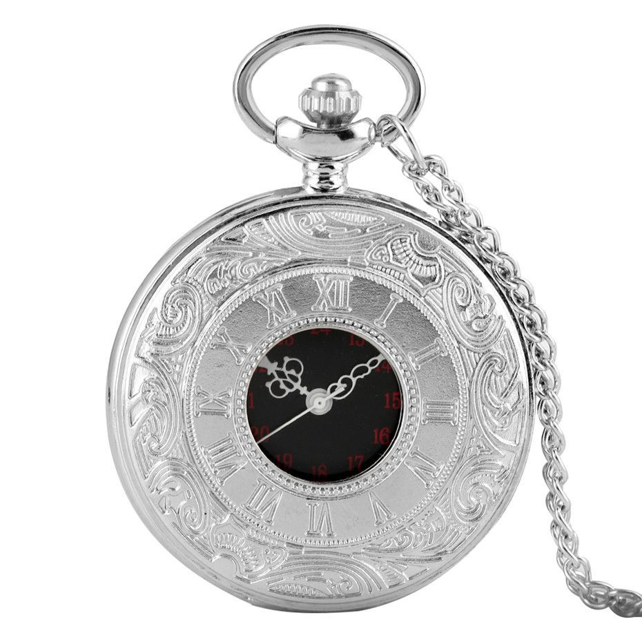 Thumbnail: Vintage Charm Black Unisex Fashion Roman Number Quartz Steampunk Pocket Watch Wo