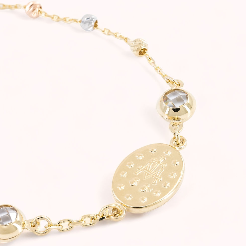 Miniatura: 14K Cable Link Bracelet With Cross, Virgin Mary