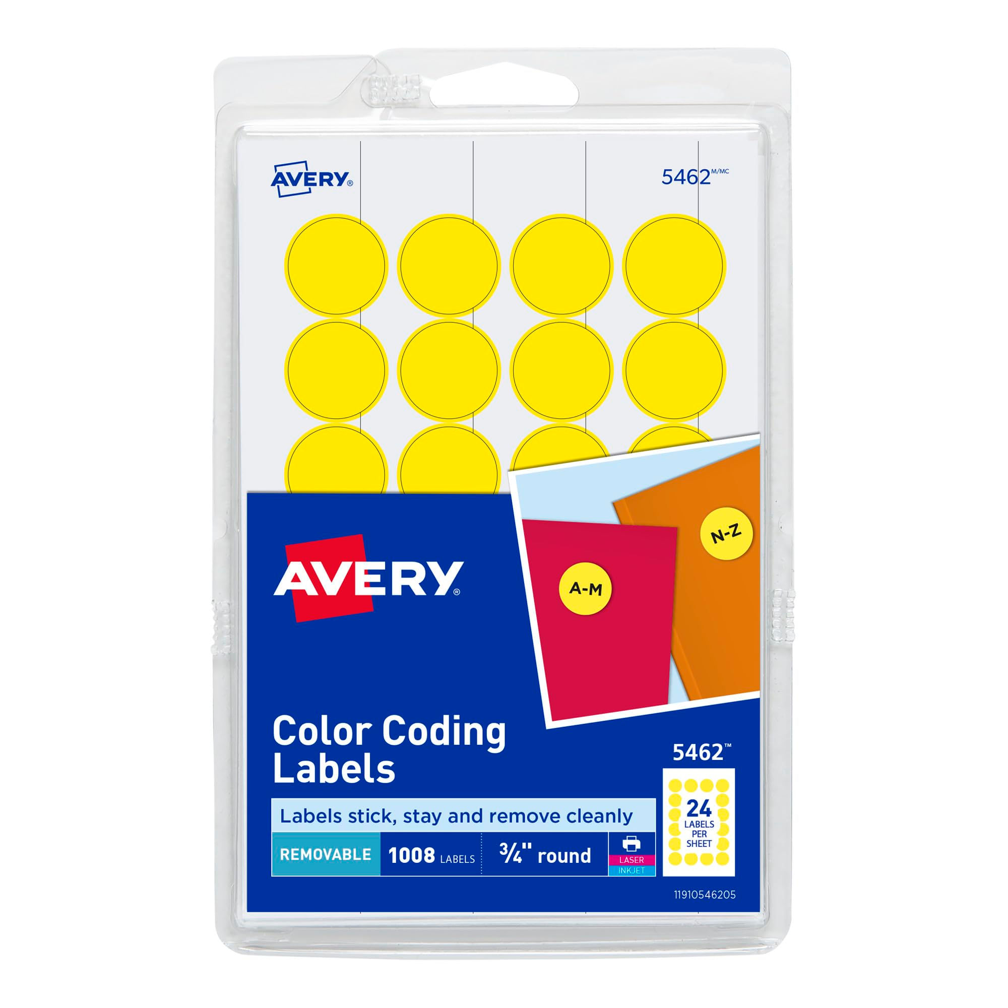 Avery Print/Write Self-Adhesive Removable Labels, 0.75 Inch Diameter, Yellow,...