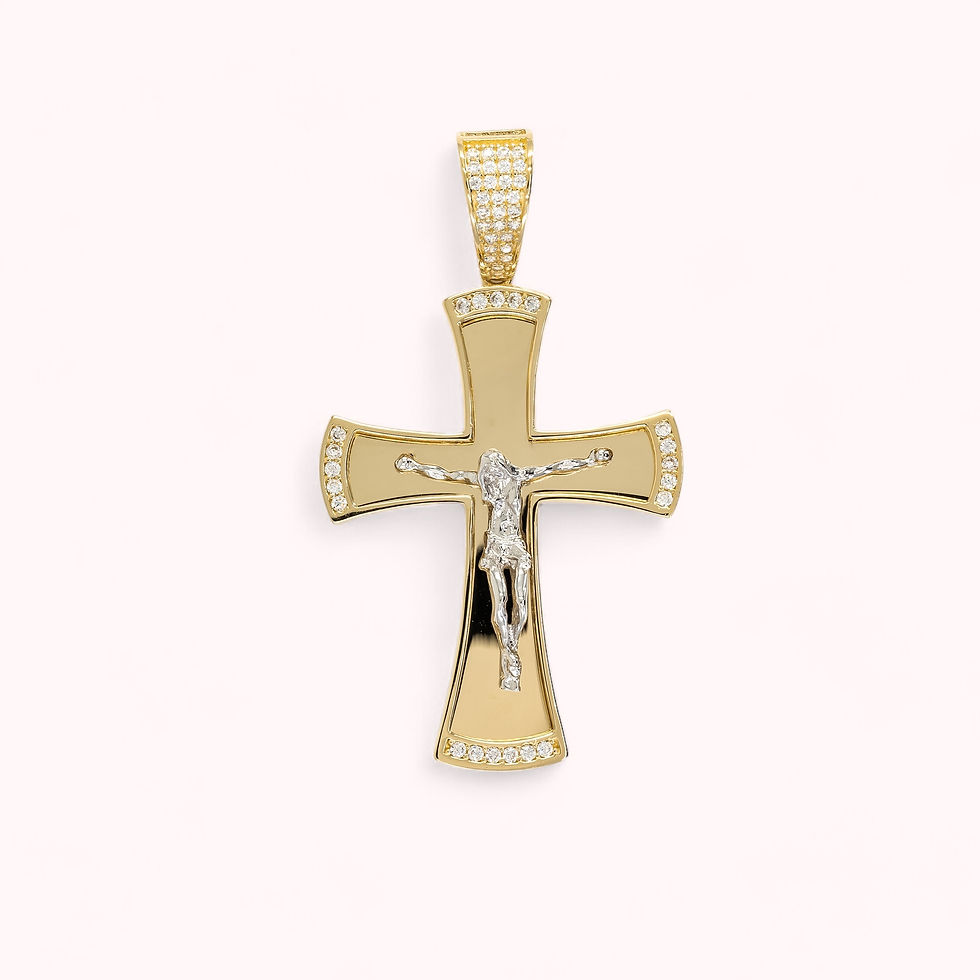 14K Gold Cross Pendant With White Gold Christ & CC's On Edges