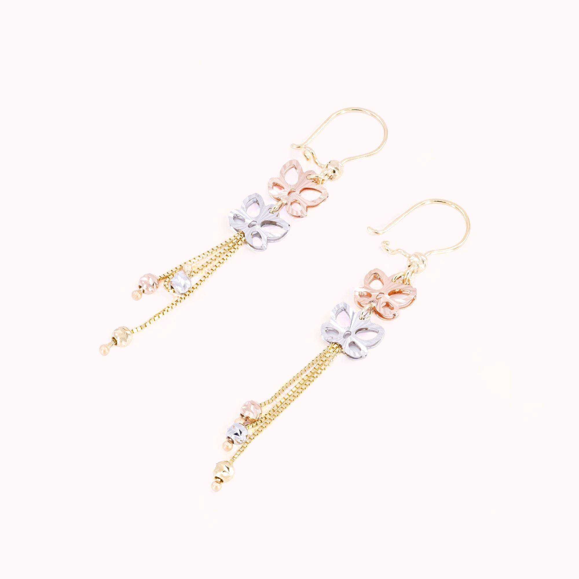 14K Gold Butterfly Echo Hanging Earrings