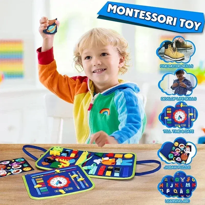 Thumbnail: Montessori Kids Travel Toy Felt Activity Quiet Busy Board for Basic Dress Motor 