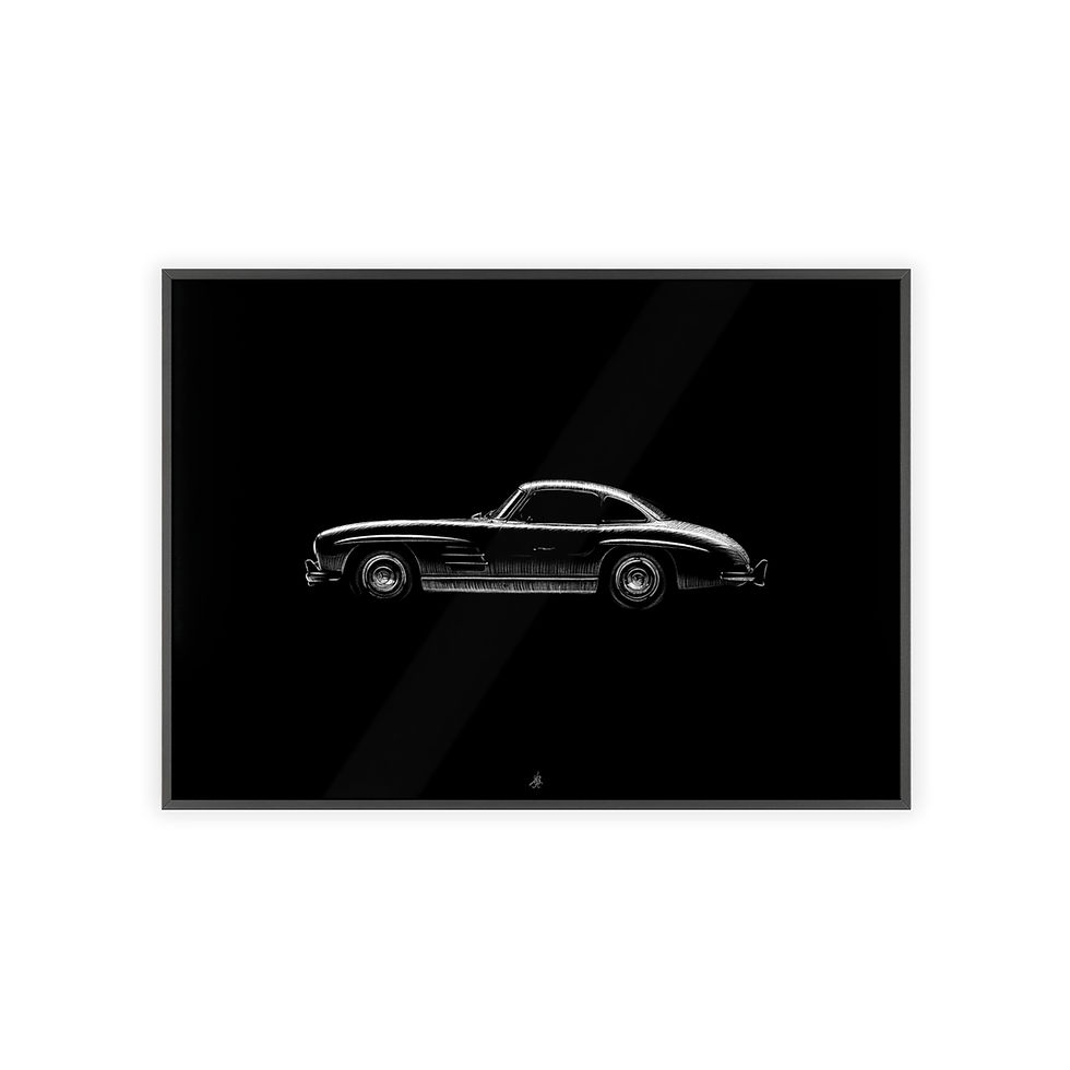 Miniature : Dessin Encadré Mercedes 300 SL, décoration 60s, noir