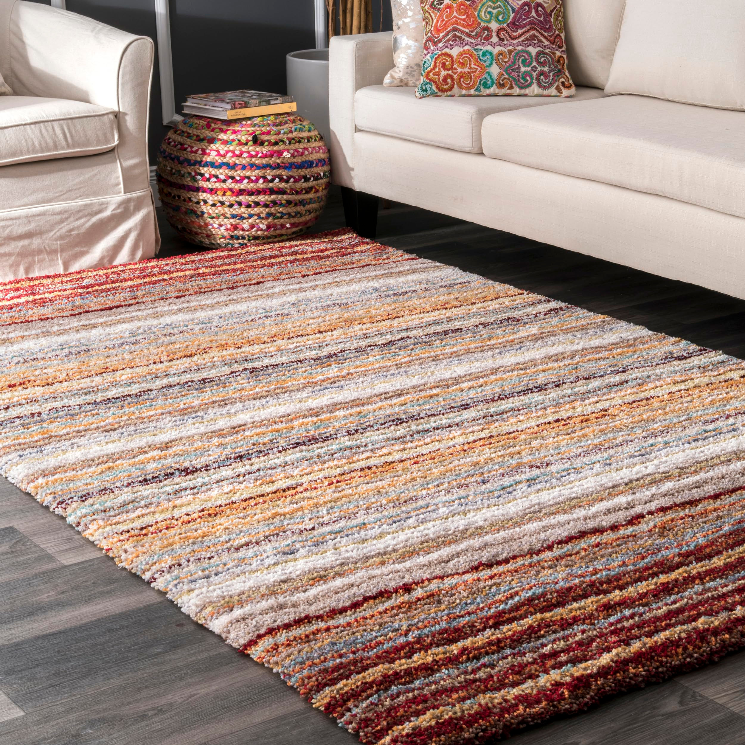 nuLOOM Drey Striped Shag Area Rug - 9x12 Shag Area Rug Casual Red Multi/Multi...