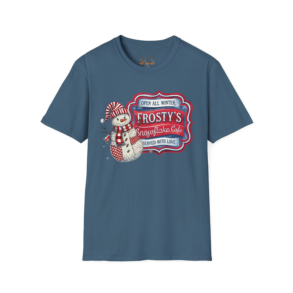 Thumbnail: Frosty’s Snowflake Café T-Shirt, Unisex Tee, Cozy Seasonal Wear, Christmas Shirt