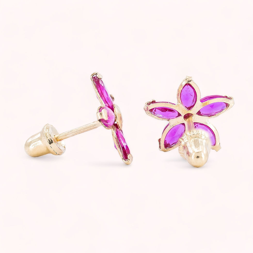Thumbnail: 14K Solid Gold Magenta Flower Stud Earrings