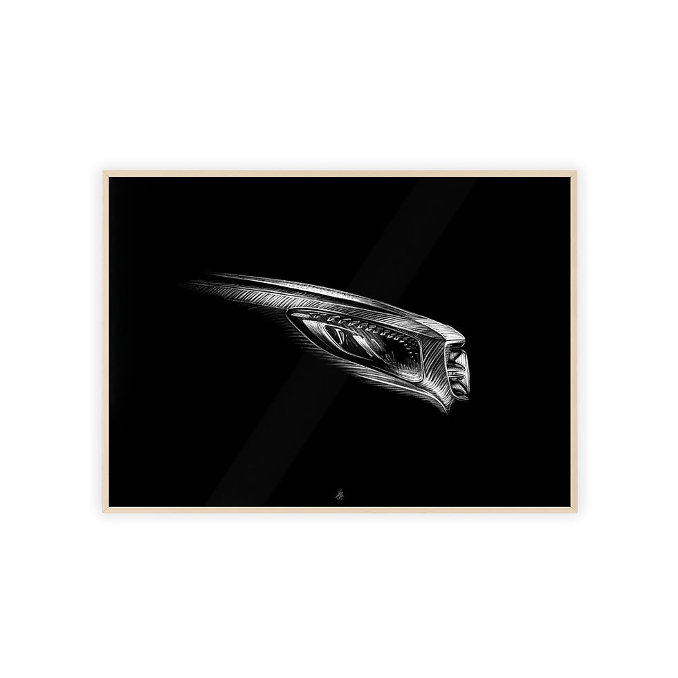 Dessin Encadré Mercedes, Classe S, 65 amg, décoration luxe, bois