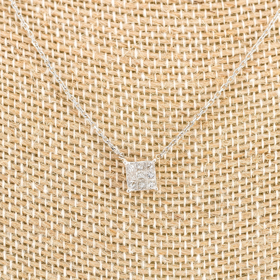 Miniatura: 14K Solid White Gold Necklace With Square Diamond Pendant