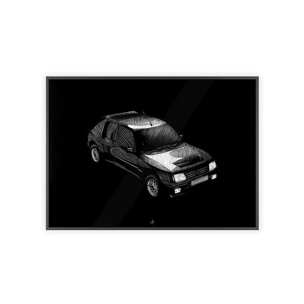 Miniature : Dessin Encadré Peugeot 205 T16, décoration gti, noir