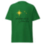 Green shirt with text,