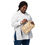 Thumbnail: Woman holding a printed zipper pouch, 3FoldLoveCo, smiling, white shirt, jeans.