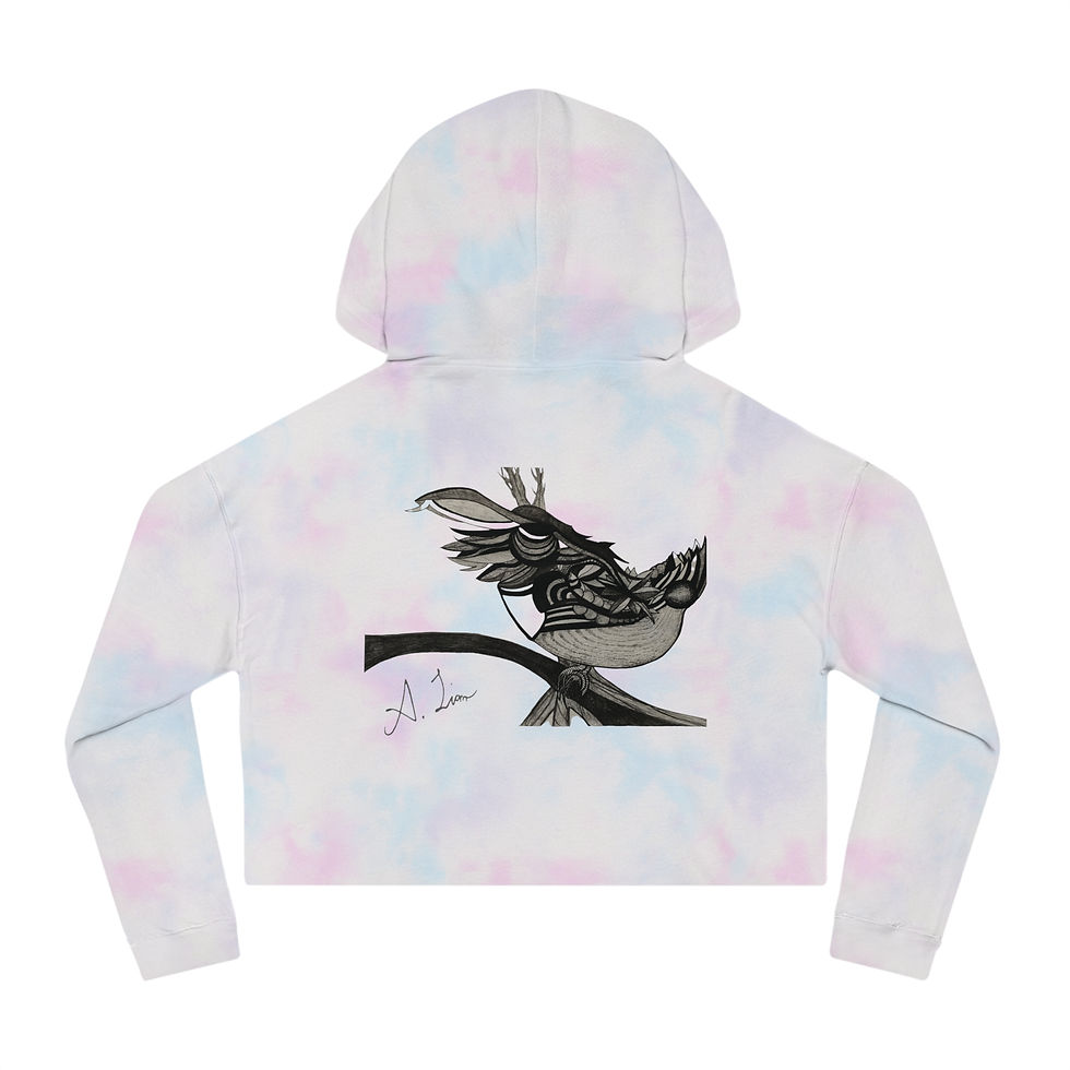 Thumbnail: Unique, Abstract Bird Art Cropped Hoodie - Comfy, Trendy Sweatshirt for Women