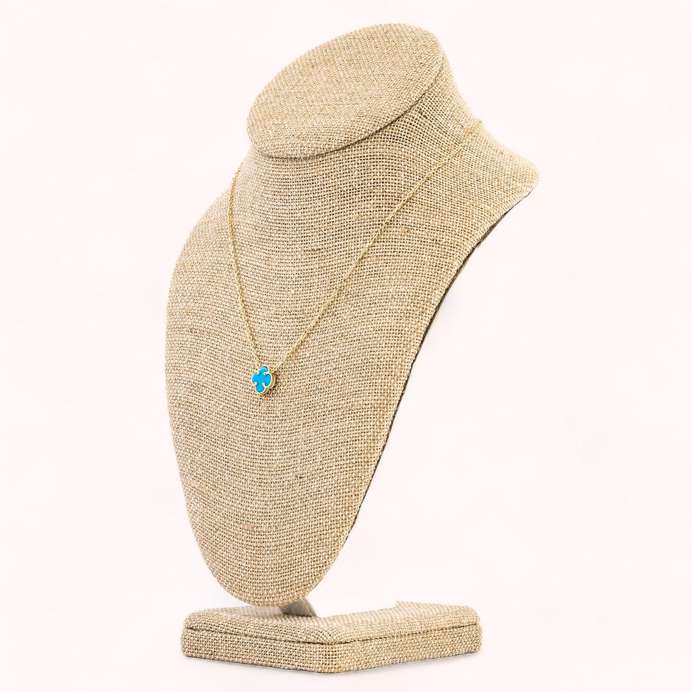 14K Solid Gold Necklace With Blue Clover Pendant