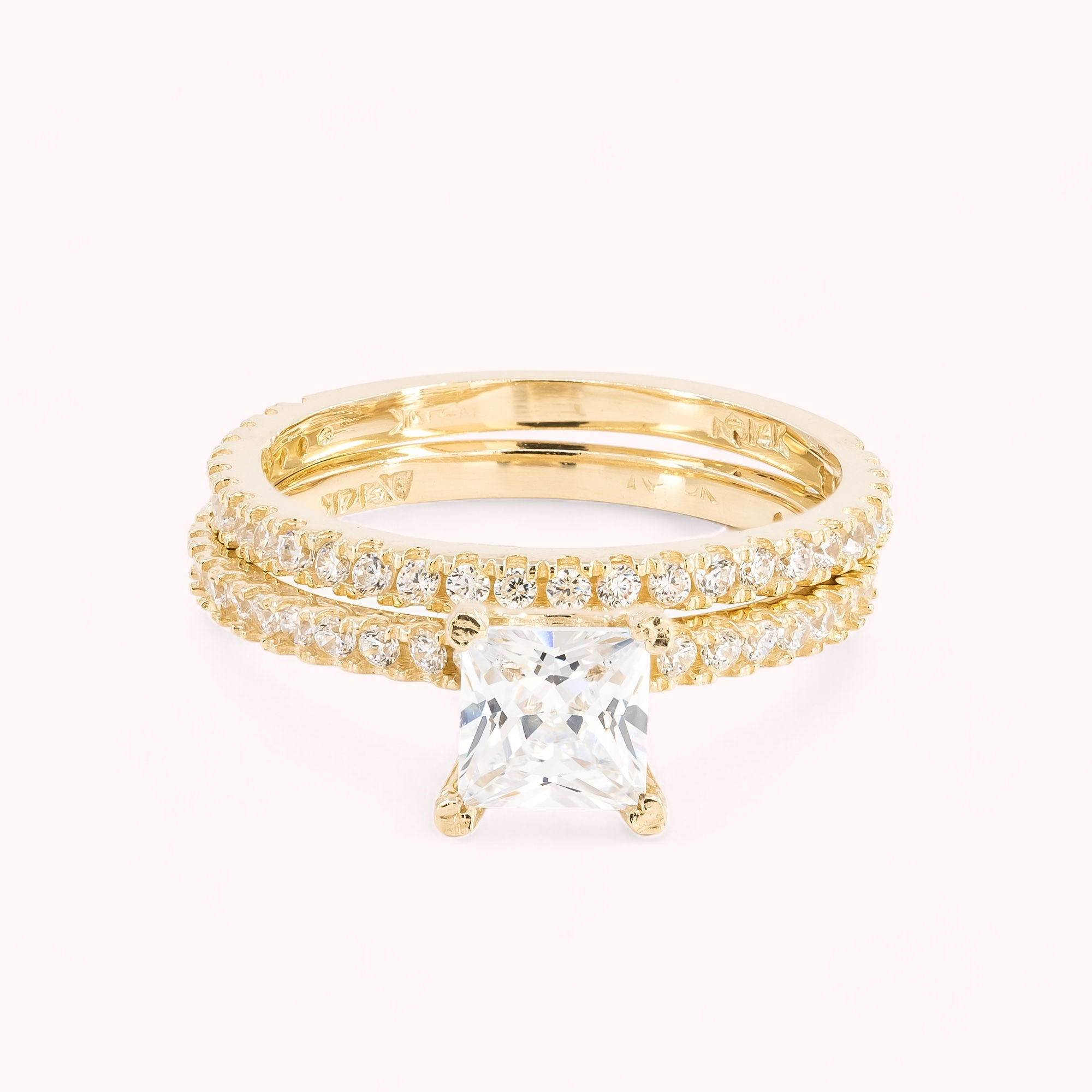 14K Gold Double Engagement Ring Set With CZ