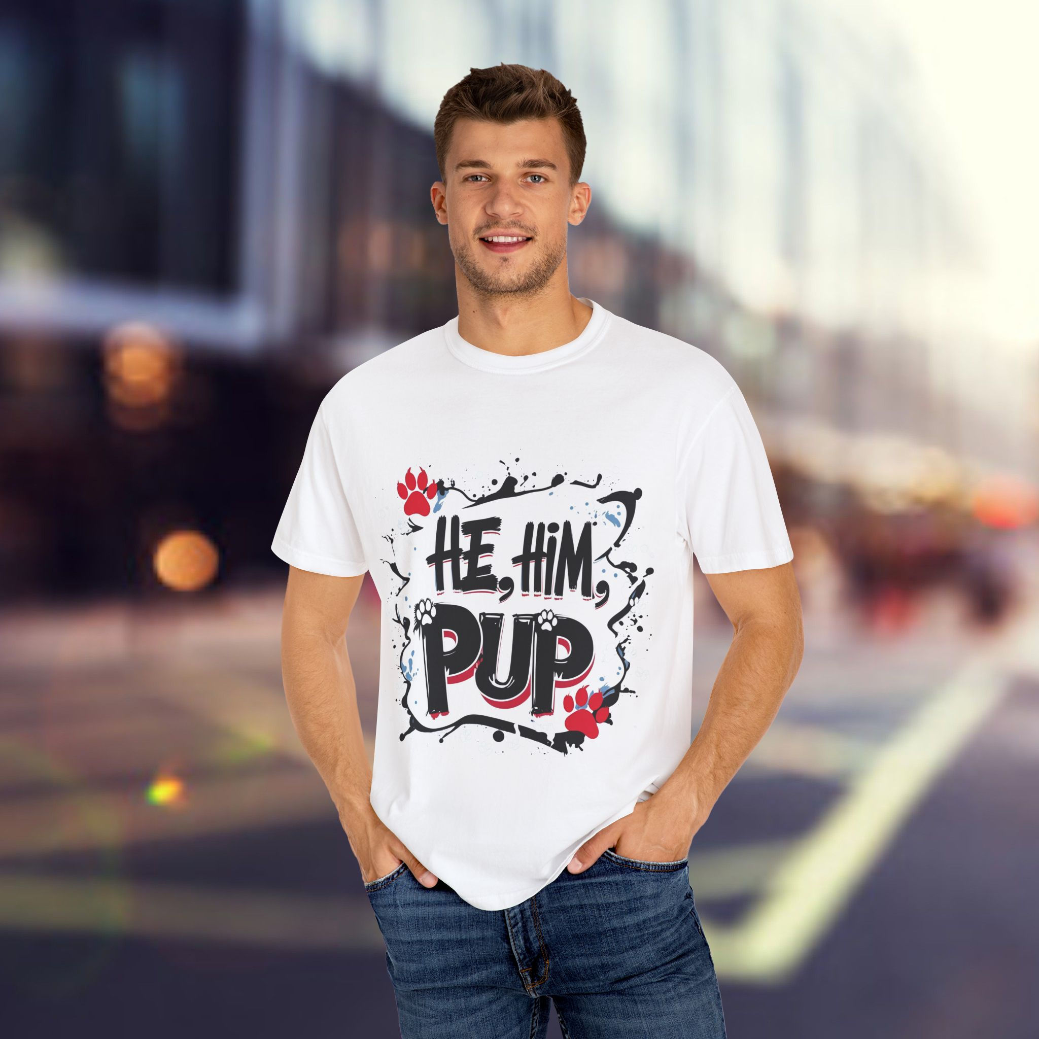 Playful He/Him Pup T-Shirt, Unisex Graphic Tee for Pups  