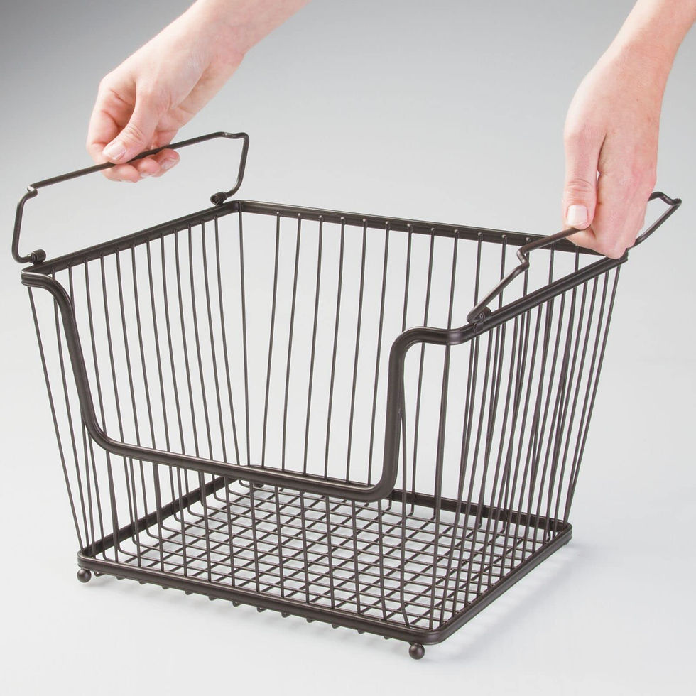 Thumbnail: mDesign Stackable Metal Basket for Kitchen Storage - Large Wire Farmhouse Bin...