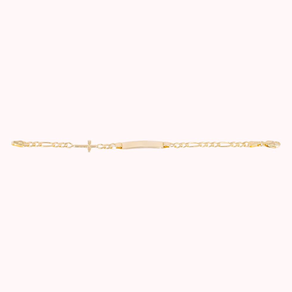Miniatura: 14K Solid Gold Figaro Link & Cross With Plaque Children Bracelet