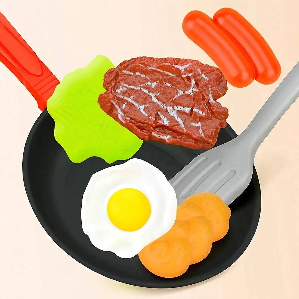 Thumbnail: 8PCS Kids Kitchen Play Food Set - Pretend Cookware with Steak, Vegetables, Bread