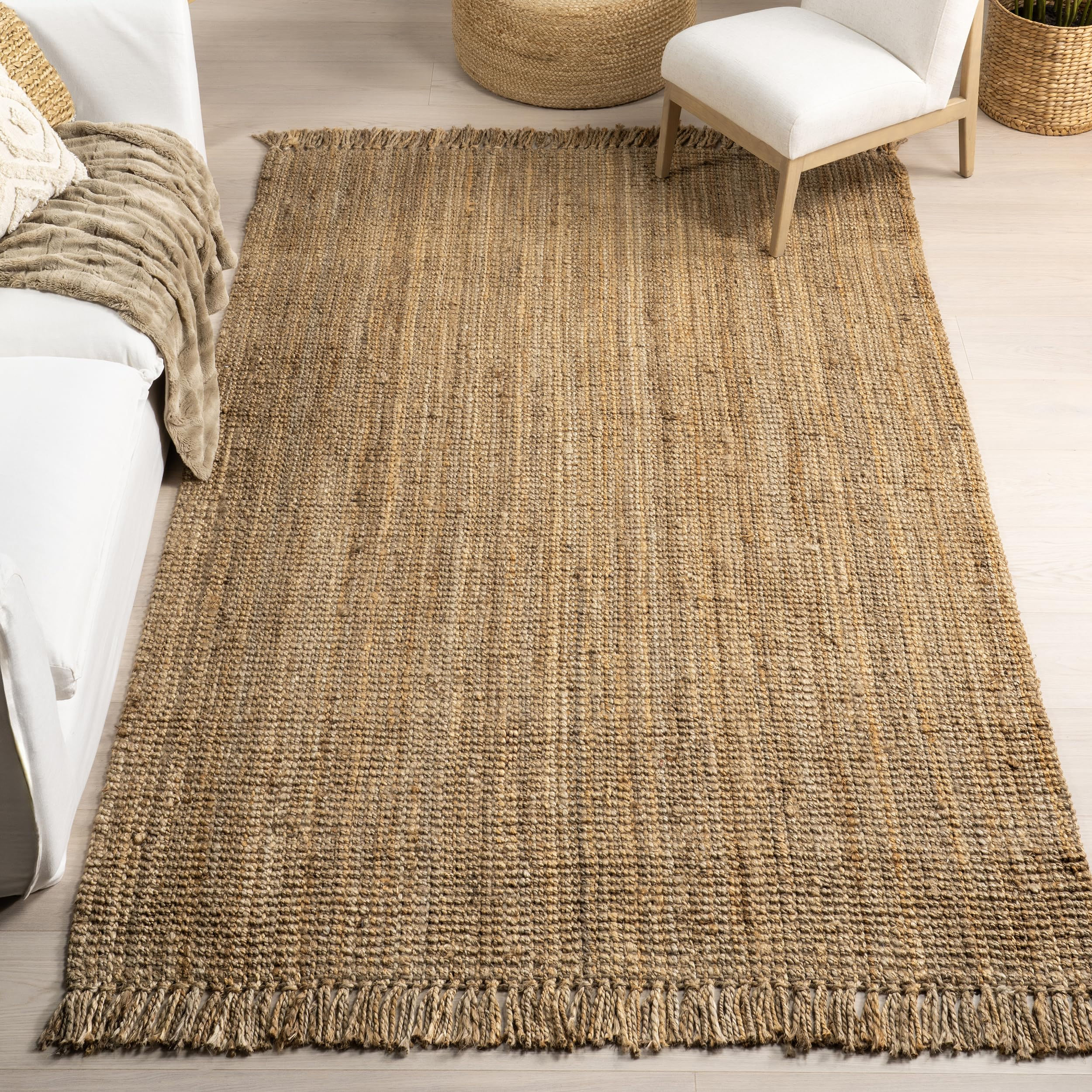 nuLOOM 8x10 Daniela Jute Tassel Hand Woven Area Rug, Natural, Solid Chunky Fa...