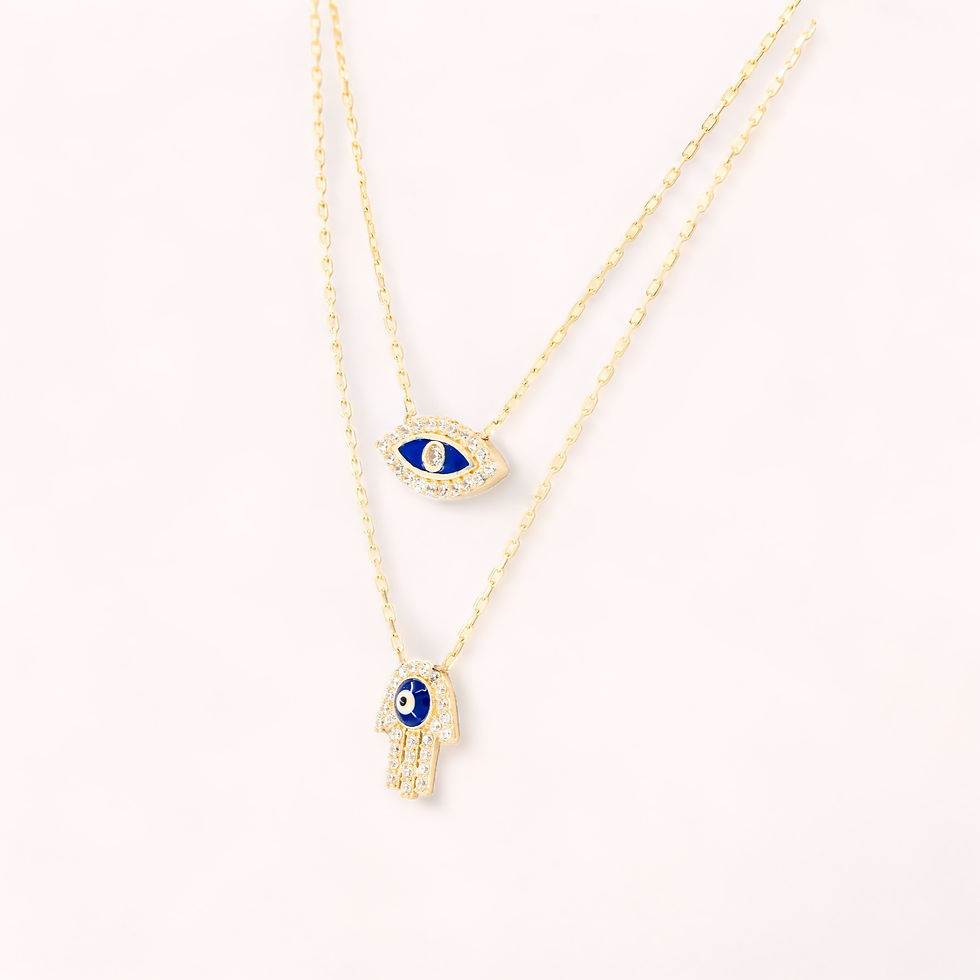 14K Solid Gold Hamsa & Eye Cable Link Necklace