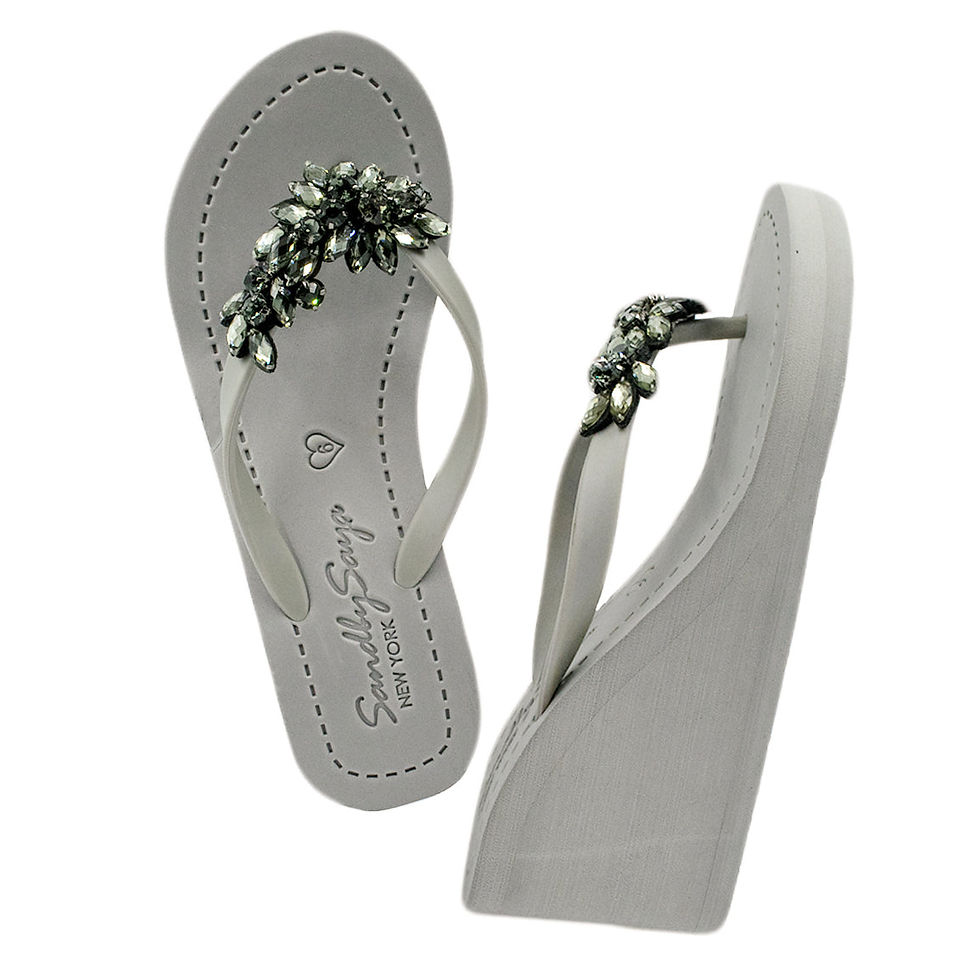 Thumbnail: Manhattan Black- Crystal Rhinestone Embellished High Wedge Flip Flops Sandal