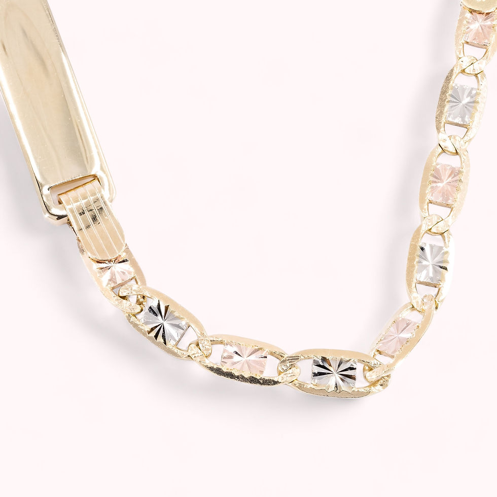 14K Solid Gold Mariner Link Tricolor Gold Children's Bracelet with Plaque