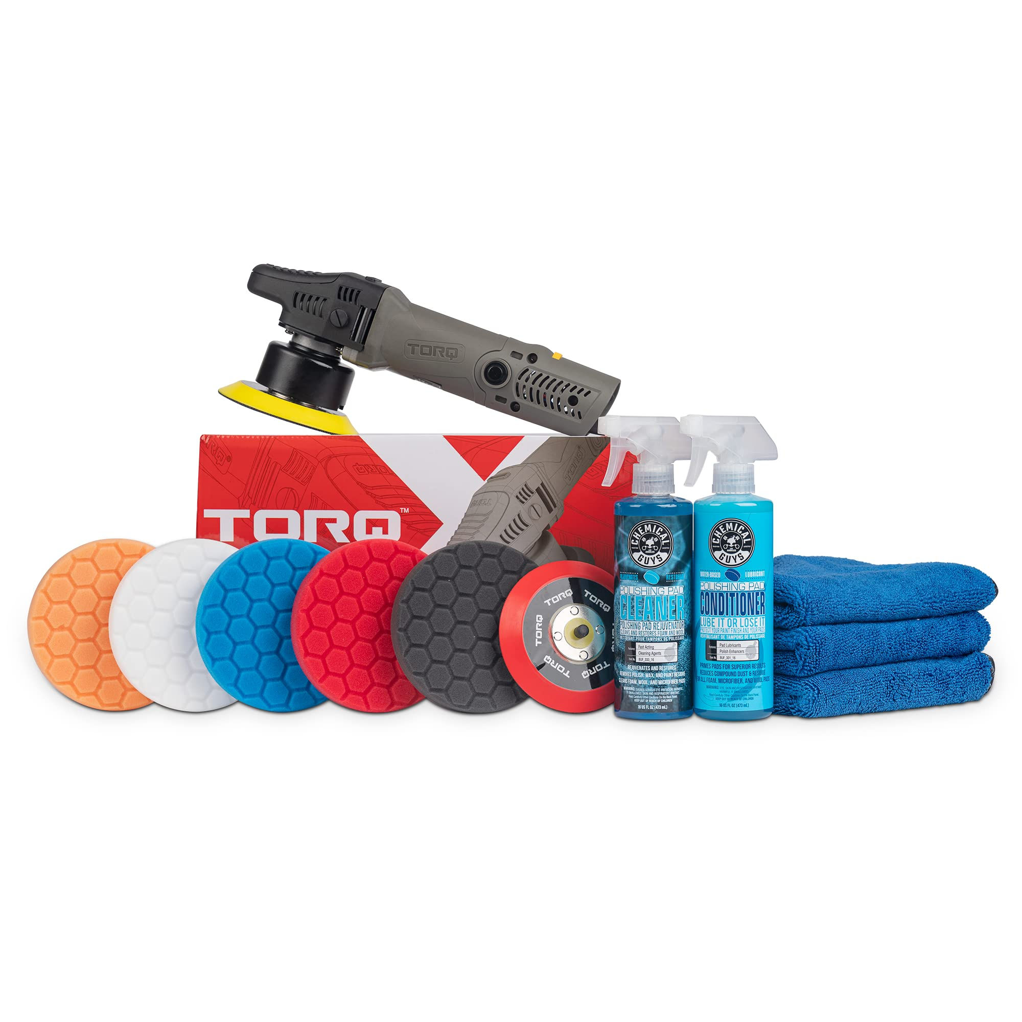 Chemical Guys BUF_209X TORQX Random Orbital Polisher, Complete Detailing Kit ...