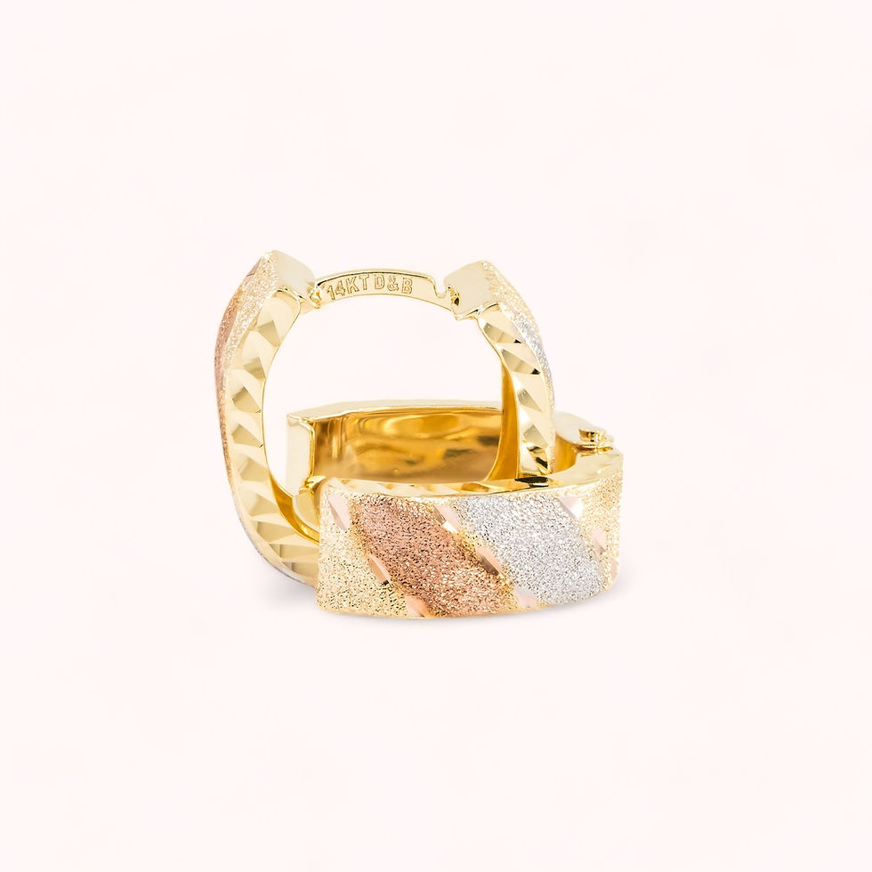 14K Double Sided Tricolor Gold Squared Huggie Earrings