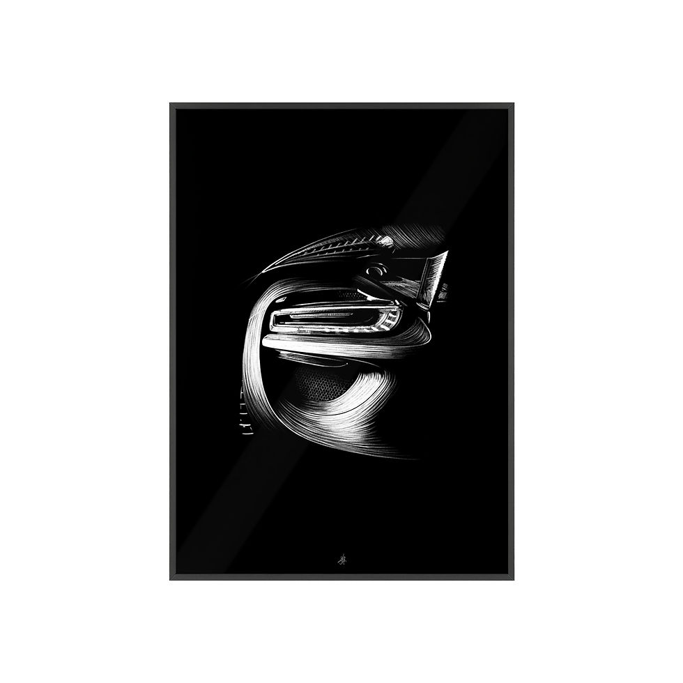 Miniature : Dessin Encadré Porsche, 918, Weissach, décoration hypercar, noir