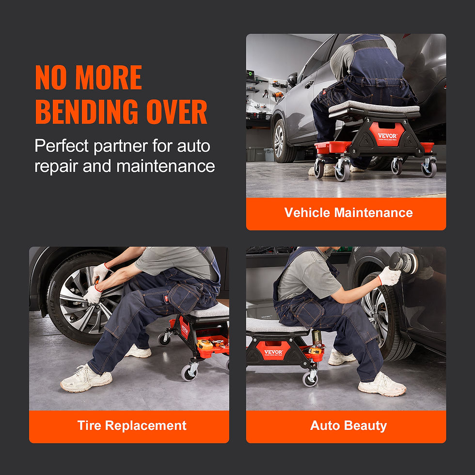 Thumbnail: VEVOR Mechanics Stool, 300 LBS Capacity Rolling Mechanic Seat with 4" Wheels, wi