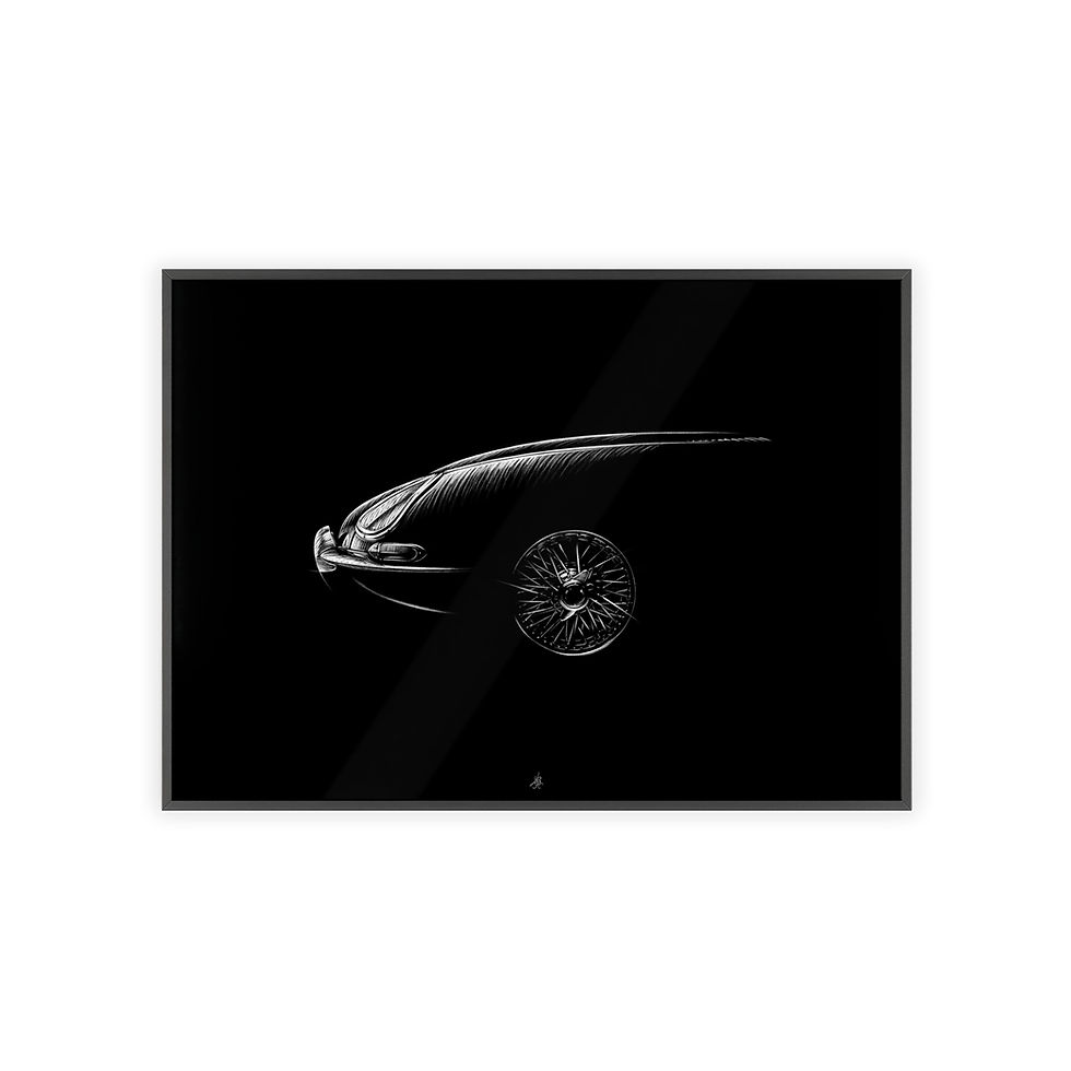 Miniature : Dessin Encadré Jaguar, Type E, décoration voiture classique, noir