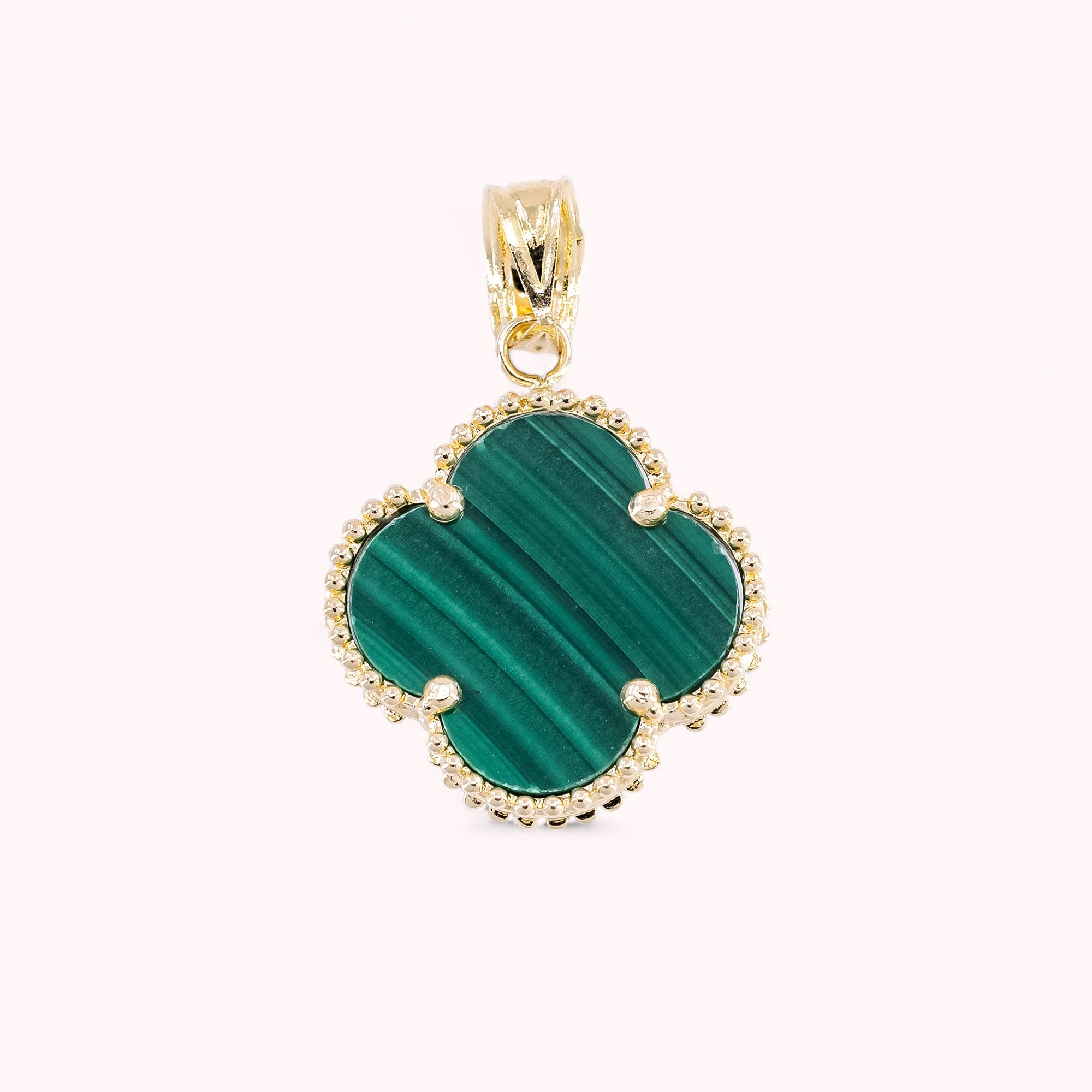 14K Solid Gold Green Clover Pendant