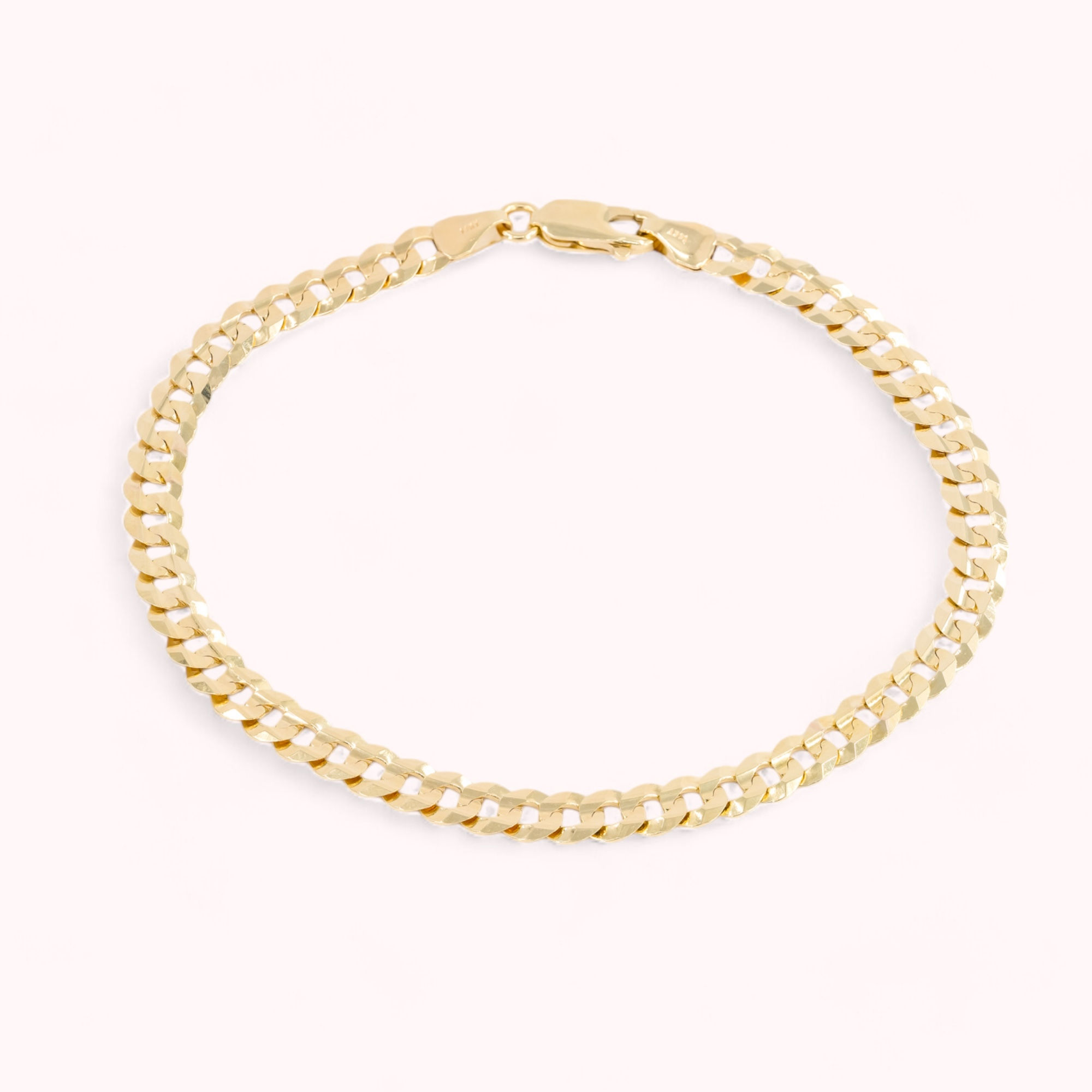14K Solid Gold Gleaming Cuban Slim Bracelet